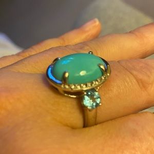 QVC sterling silver ring with sleeping beauty turquoise, blue topaz, CZ